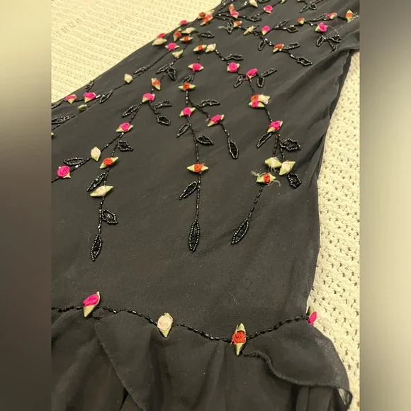 Vintage 90’s Y2K 100% Silk Dress Rose Vintage Beaded Dress Silk Slip Dress Fairy - Picture 17 of 17
